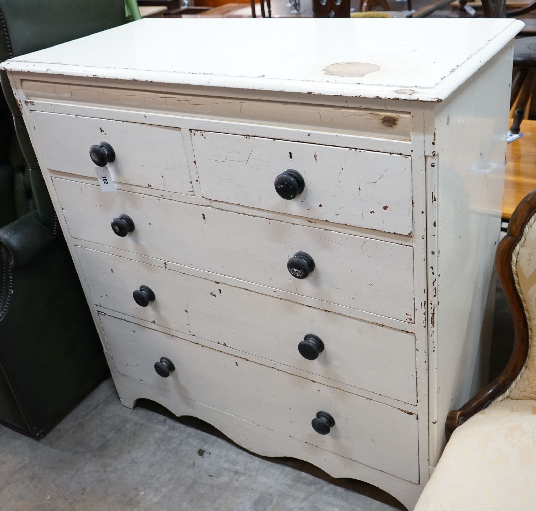 A Victorian painted pine chest, length 118cm, depth 54cm, height 120cm